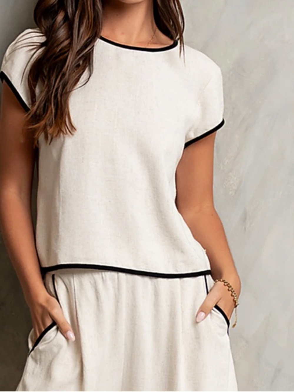 bohme Cream Lounge Top with Black Trim